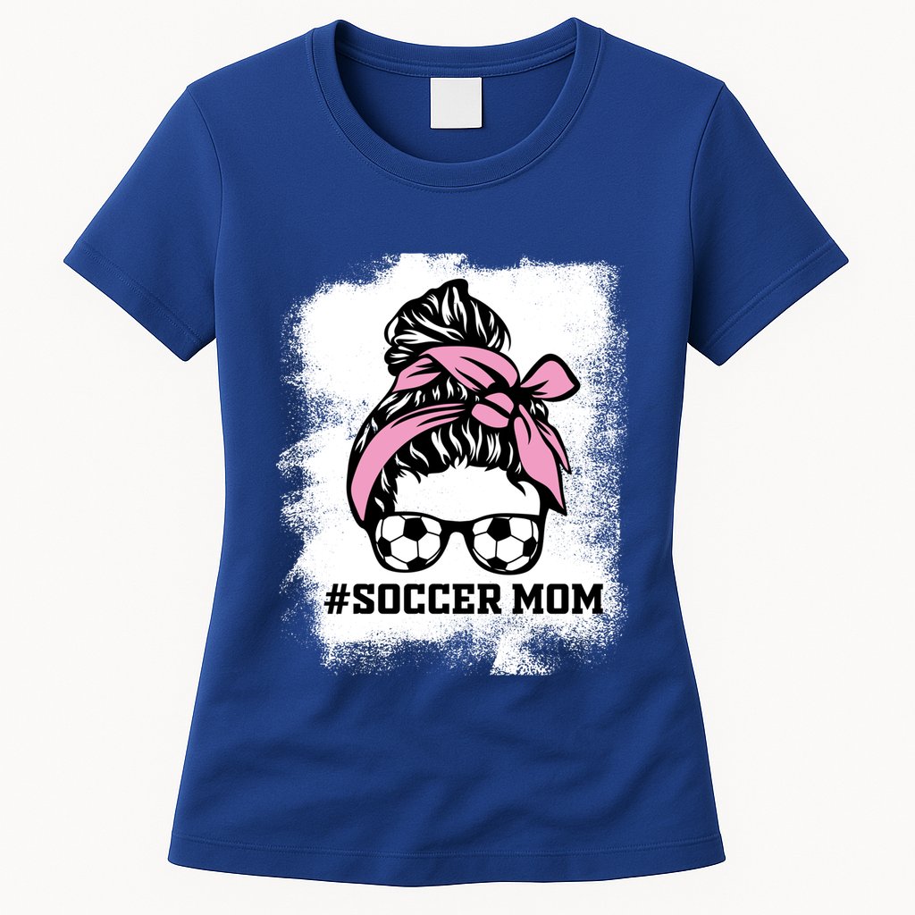 Messy Bun Soccer Mom Life Bleached Game Day Cheer Mom Gift Womens T-Shirt