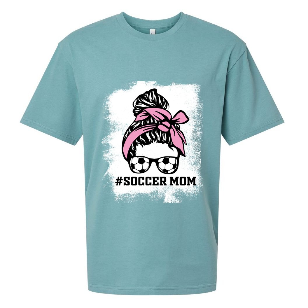 Messy Bun Soccer Mom Life Bleached Game Day Cheer Mom Gift Sueded Cloud Jersey T-Shirt