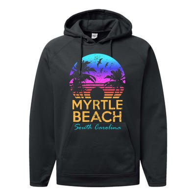 Myrtle Beach South Carolina Vacation Vintage Sunset Performance Fleece Hoodie