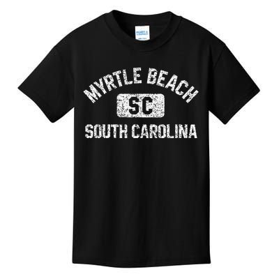 Myrtle Beach SC Gym Style Distressed White Print Kids T-Shirt