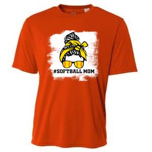 Messy Bun Softball Mom Life Bleached Game Day Cheer Mom Gift Cooling Performance Crew T-Shirt