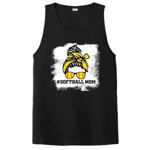 Messy Bun Softball Mom Life Bleached Game Day Cheer Mom Gift PosiCharge Competitor Tank