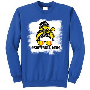 Messy Bun Softball Mom Life Bleached Game Day Cheer Mom Gift Sweatshirt