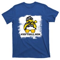 Messy Bun Softball Mom Life Bleached Game Day Cheer Mom Gift T-Shirt