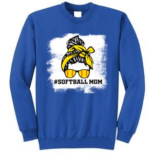 Messy Bun Softball Mom Life Bleached Game Day Cheer Mom Gift Tall Sweatshirt