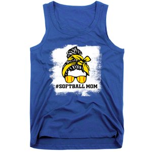 Messy Bun Softball Mom Life Bleached Game Day Cheer Mom Gift Tank Top