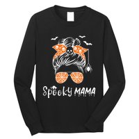 Messy Bun Spooky Mama Mom Funny Halloween Costume Skull Long Sleeve Shirt