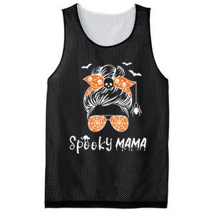 Messy Bun Spooky Mama Mom Funny Halloween Costume Skull Mesh Reversible Basketball Jersey Tank