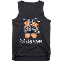 Messy Bun Spooky Mama Mom Funny Halloween Costume Skull Tank Top