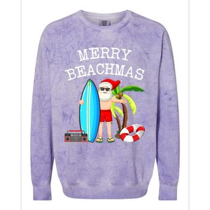 Merry Beachmas Santa Surfer Christmas In July Summer Lovers Colorblast Crewneck Sweatshirt