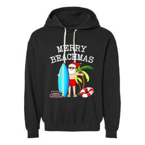 Merry Beachmas Santa Surfer Christmas In July Summer Lovers Garment-Dyed Fleece Hoodie