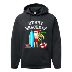 Merry Beachmas Santa Surfer Christmas In July Summer Lovers Performance Fleece Hoodie