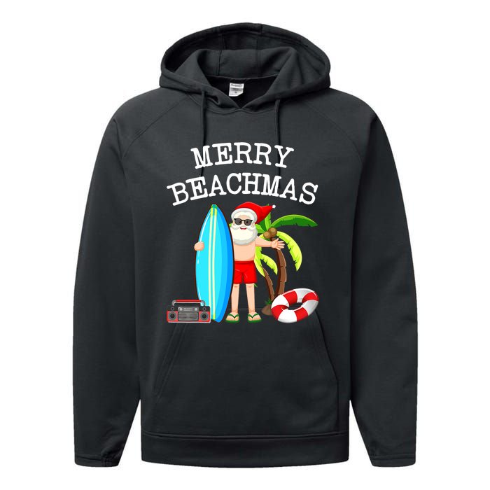 Merry Beachmas Santa Surfer Christmas In July Summer Lovers Performance Fleece Hoodie