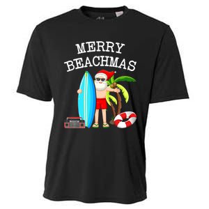 Merry Beachmas Santa Surfer Christmas In July Summer Lovers Cooling Performance Crew T-Shirt