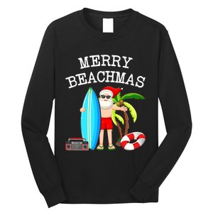 Merry Beachmas Santa Surfer Christmas In July Summer Lovers Long Sleeve Shirt