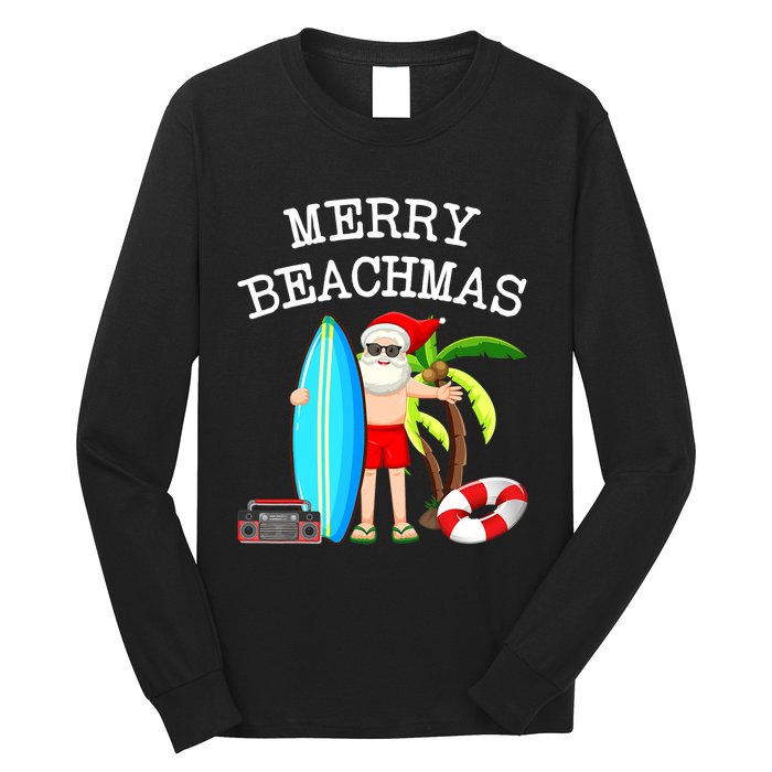 Merry Beachmas Santa Surfer Christmas In July Summer Lovers Long Sleeve Shirt