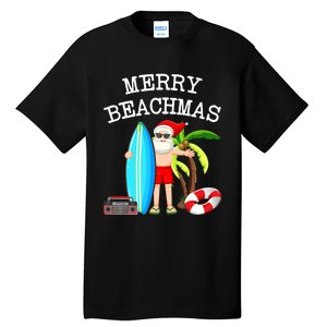 Merry Beachmas Santa Surfer Christmas In July Summer Lovers Tall T-Shirt