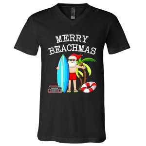 Merry Beachmas Santa Surfer Christmas In July Summer Lovers V-Neck T-Shirt