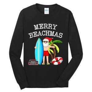 Merry Beachmas Santa Surfer Christmas In July Summer Lovers Tall Long Sleeve T-Shirt