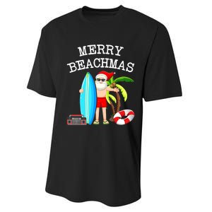 Merry Beachmas Santa Surfer Christmas In July Summer Lovers Performance Sprint T-Shirt