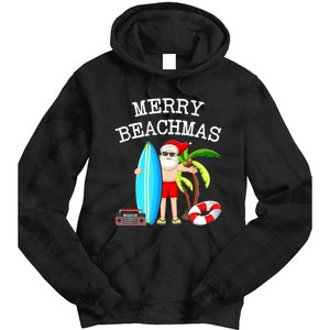 Merry Beachmas Santa Surfer Christmas In July Summer Lovers Tie Dye Hoodie