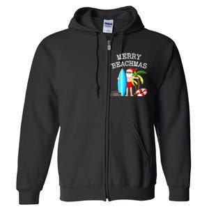 Merry Beachmas Santa Surfer Christmas In July Summer Lovers Full Zip Hoodie