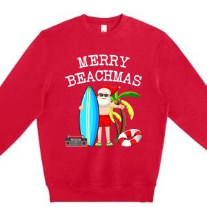 Merry Beachmas Santa Surfer Christmas In July Summer Lovers Premium Crewneck Sweatshirt