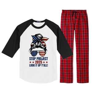 Messy Bun Stop Project 2025 Look It Up Y’All Us Flag Raglan Sleeve Pajama Set