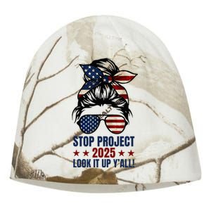 Messy Bun Stop Project 2025 Look It Up Y’All Us Flag Kati - Camo Knit Beanie