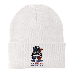 Messy Bun Stop Project 2025 Look It Up Y’All Us Flag Knit Cap Winter Beanie