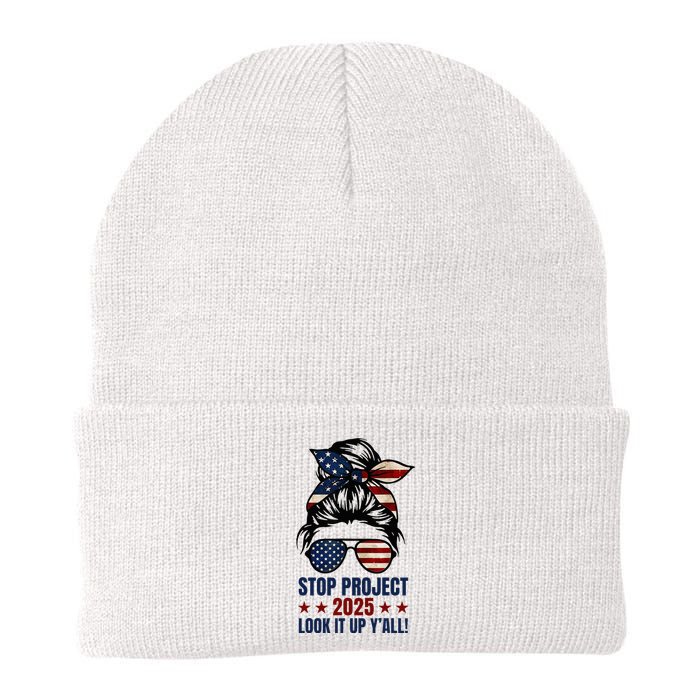 Messy Bun Stop Project 2025 Look It Up Y’All Us Flag Knit Cap Winter Beanie