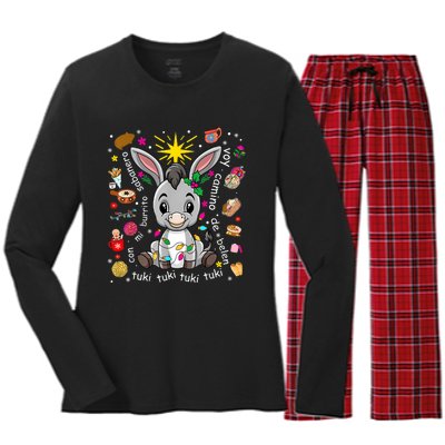 Mi Burrito Sabanero Mexican Christmas Donkey Spanish Xmas Women's Long Sleeve Flannel Pajama Set 