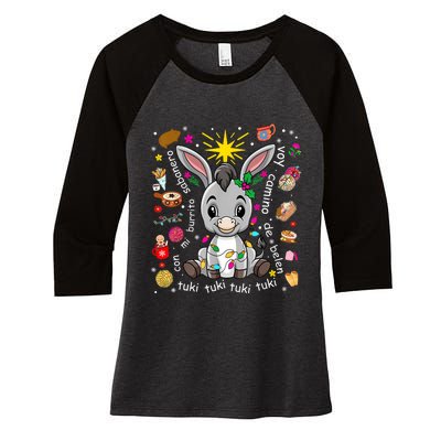 Mi Burrito Sabanero Mexican Christmas Donkey Spanish Xmas Women's Tri-Blend 3/4-Sleeve Raglan Shirt