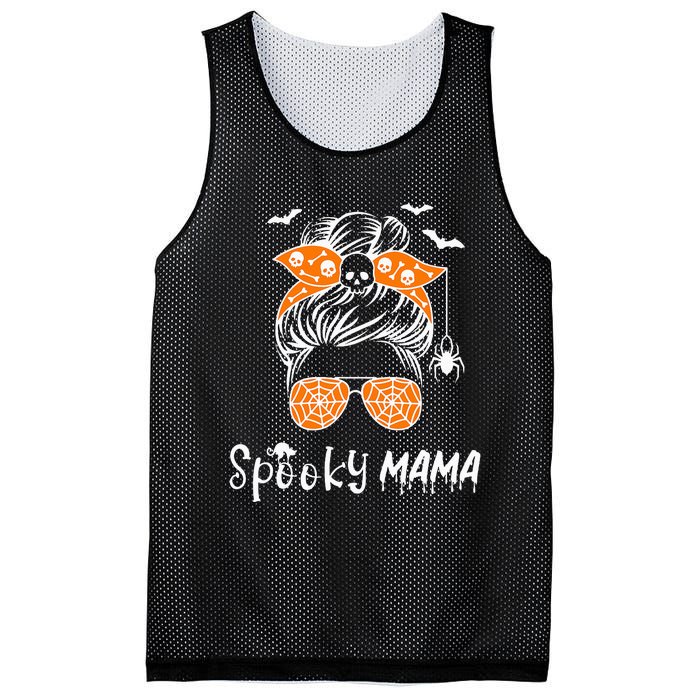 Messy Bun Spooky Mama Mom Funny Halloween Costume Skull Mesh Reversible Basketball Jersey Tank