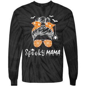 Messy Bun Spooky Mama Mom Funny Halloween Costume Skull Tie-Dye Long Sleeve Shirt