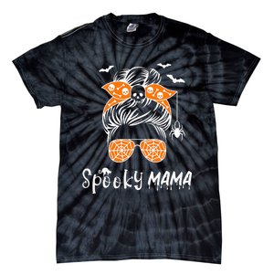 Messy Bun Spooky Mama Mom Funny Halloween Costume Skull Tie-Dye T-Shirt