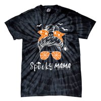 Messy Bun Spooky Mama Mom Funny Halloween Costume Skull Tie-Dye T-Shirt