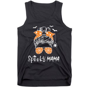 Messy Bun Spooky Mama Mom Funny Halloween Costume Skull Tank Top