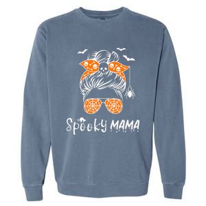 Messy Bun Spooky Mama Mom Funny Halloween Costume Skull Garment-Dyed Sweatshirt