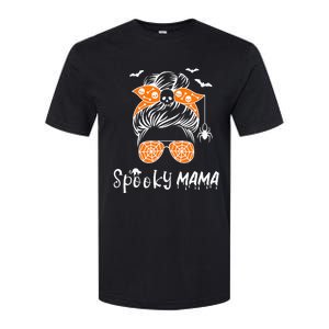 Messy Bun Spooky Mama Mom Funny Halloween Costume Skull Softstyle CVC T-Shirt