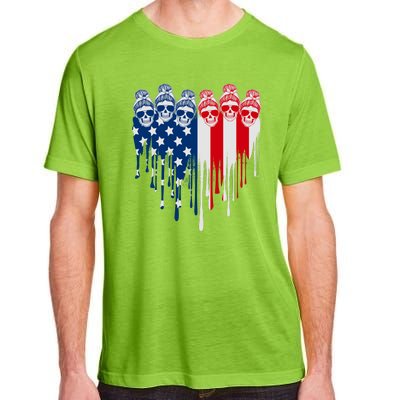 Messy Bun Skulls USA American Flag Painted Heart Adult ChromaSoft Performance T-Shirt