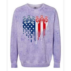 Messy Bun Skulls USA American Flag Painted Heart Colorblast Crewneck Sweatshirt