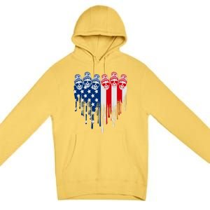 Messy Bun Skulls USA American Flag Painted Heart Premium Pullover Hoodie