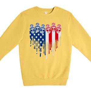 Messy Bun Skulls USA American Flag Painted Heart Premium Crewneck Sweatshirt