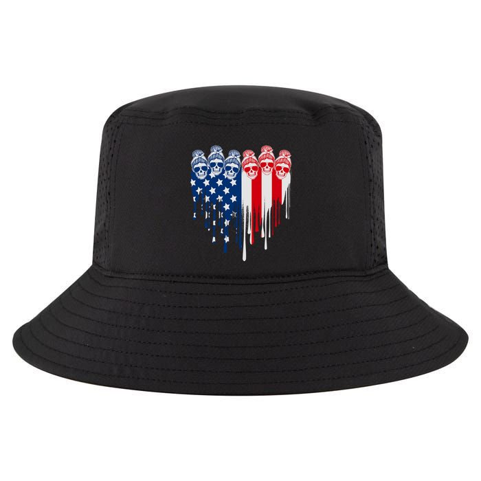 Messy Bun Skulls USA American Flag Painted Heart Cool Comfort Performance Bucket Hat