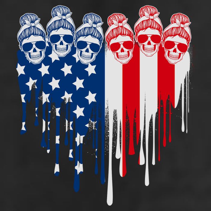 Messy Bun Skulls USA American Flag Painted Heart Cool Comfort Performance Bucket Hat