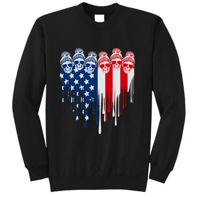 Messy Bun Skulls USA American Flag Painted Heart Sweatshirt