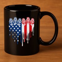Messy Bun Skulls USA American Flag Painted Heart 11oz C Handle Ceramic Mug