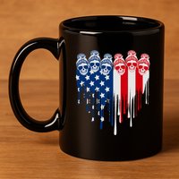 Messy Bun Skulls USA American Flag Painted Heart 11oz C Handle Ceramic Mug