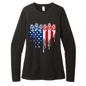 Messy Bun Skulls USA American Flag Painted Heart Womens CVC Long Sleeve Shirt